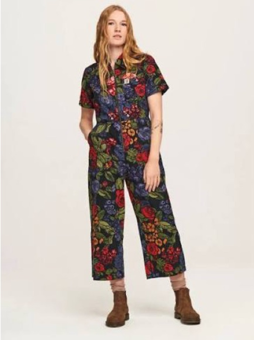 Lucy & Yak Floral Print Short-Sleeve Jumpsuit in Multi - Size 18 - Picture 2 of 14